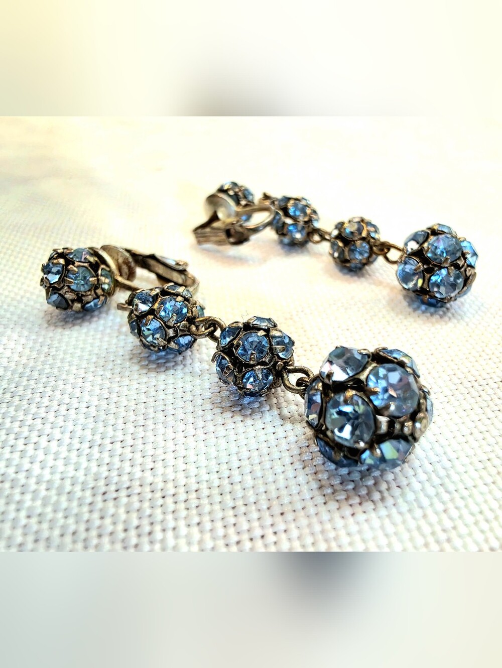 60s Sapphire Rhinestone Clip Earrings